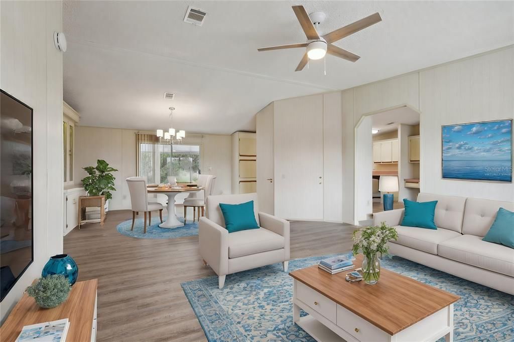 Virtually Staged Living Room to Dining Room