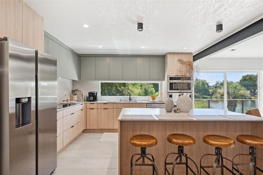 Two toned cabinets complement the space