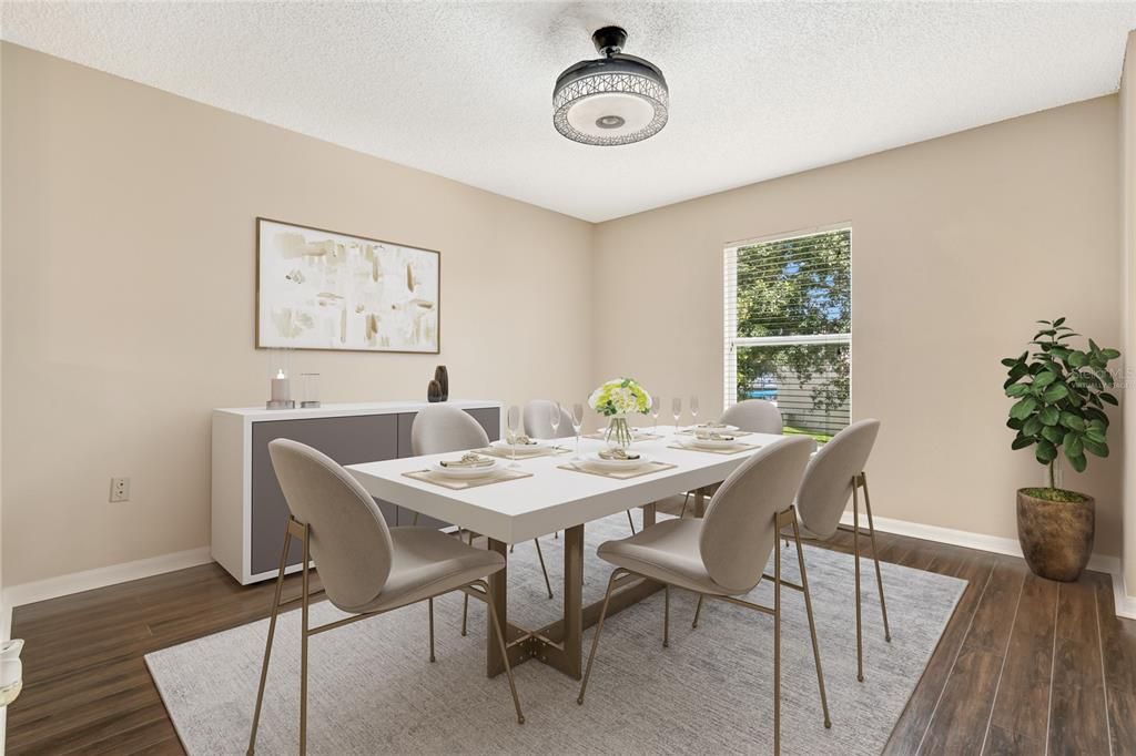 Virtually staged dining room