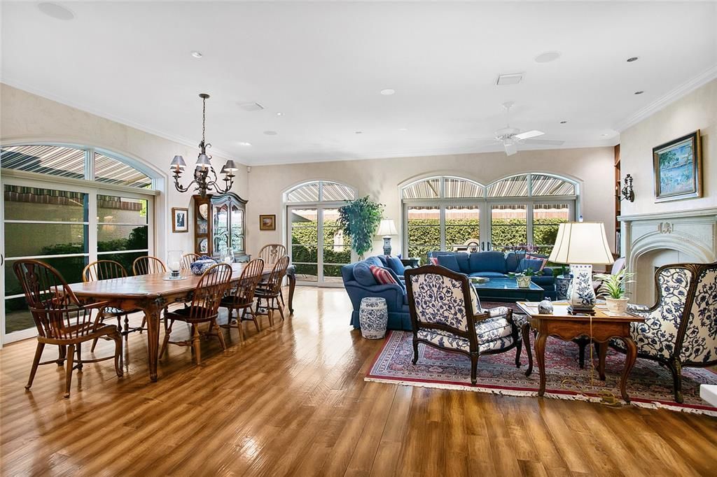 The Great room dining area is large enough to accommodate a 10' dining table and chairs.