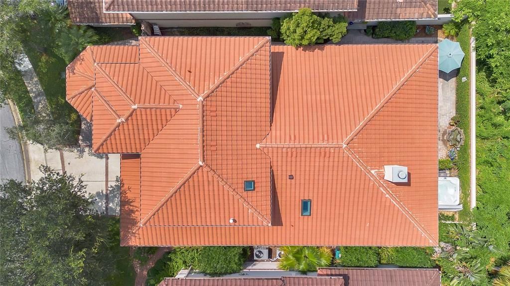 Overhead view, New Tile Roof and skylights installed 2024