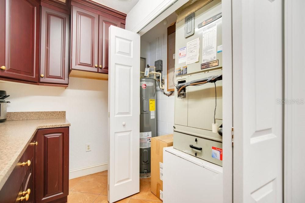 water heater, electrical panel, and air handler kept indoors in single utility closet