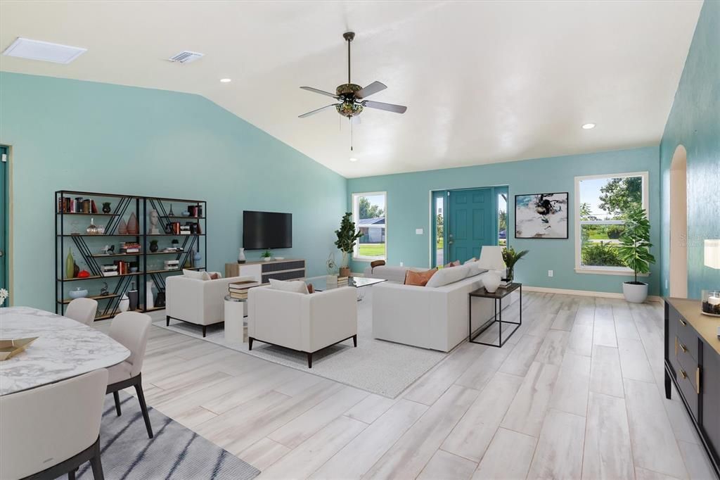 Virtually staged Great Room (kitchen entry through arch on right)