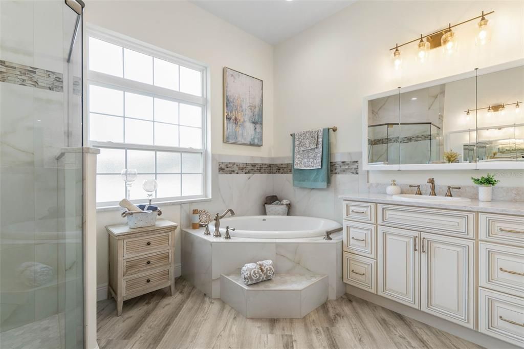 Primary bathroom with double vanities