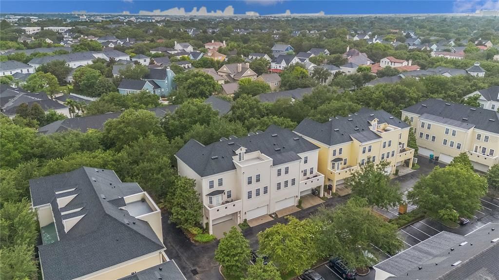 Aerial view of building and 4th floor sun deck