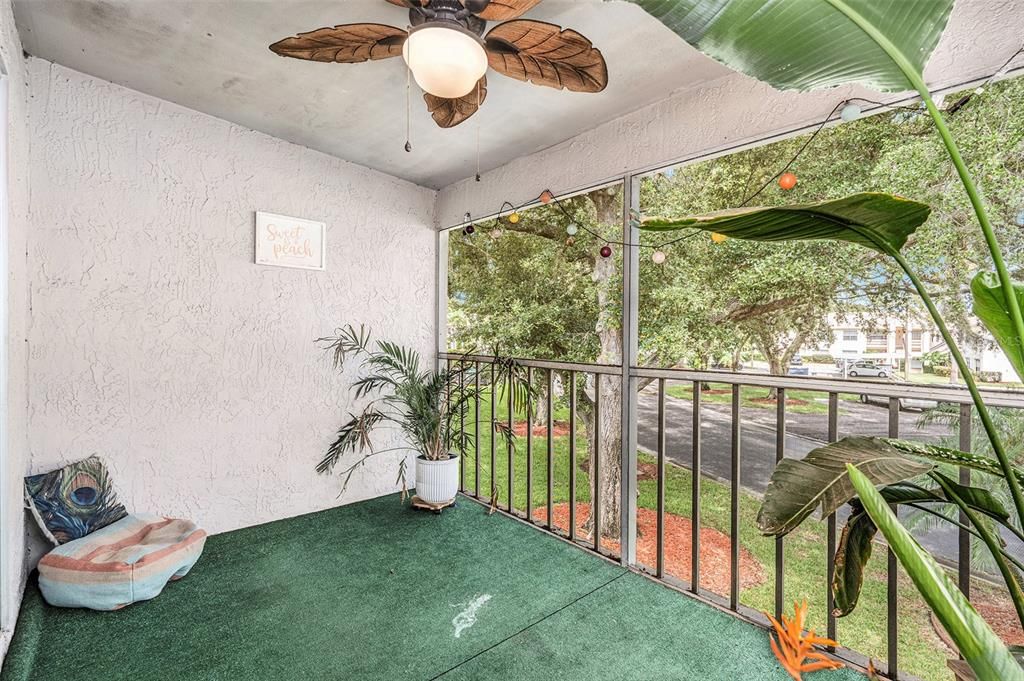 Screened porch over looking the entrance.