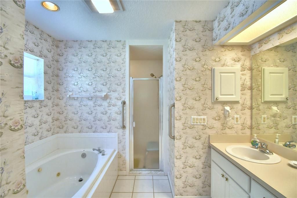 Primary bath with separate tub and shower