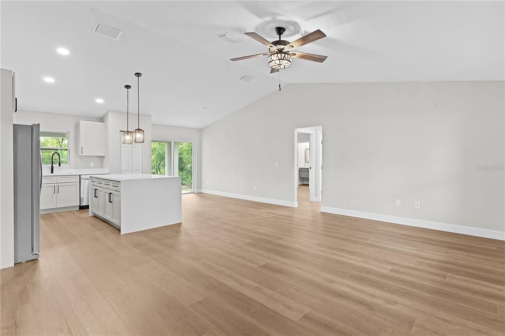 View of the entertaining area upon entering the home