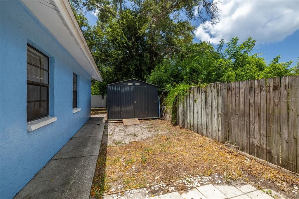 Fenced Side Yard & New Shed