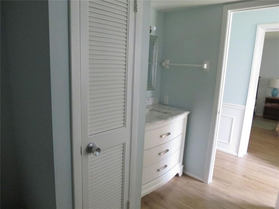 Hall bath, linen closet, vanity