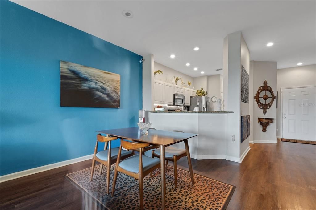 A large living / dining combo room.