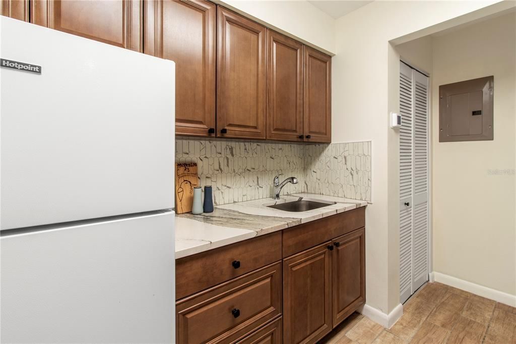 Quartz tops with matching backsplash