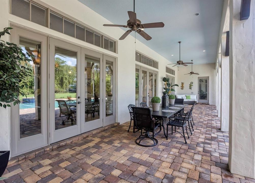 View of the rear porch by the pool.