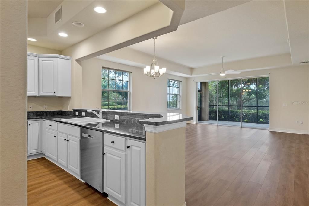 Kitchen with view of Living Room