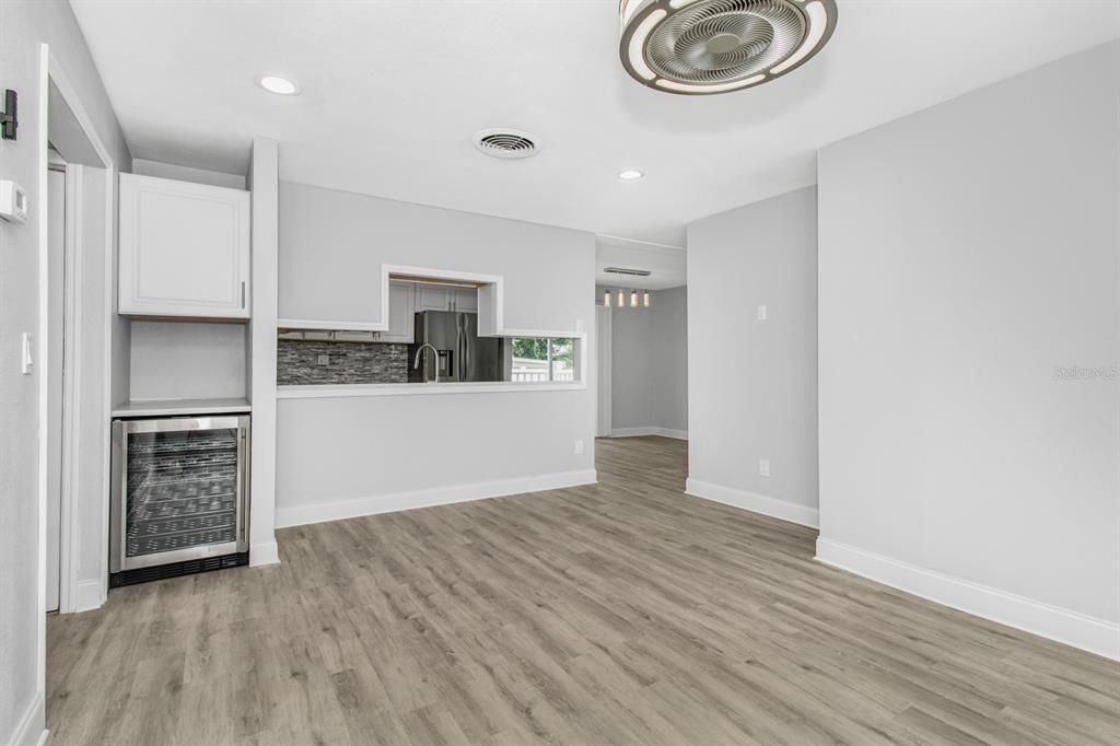 View from Living Room into kitchen and dry bar area