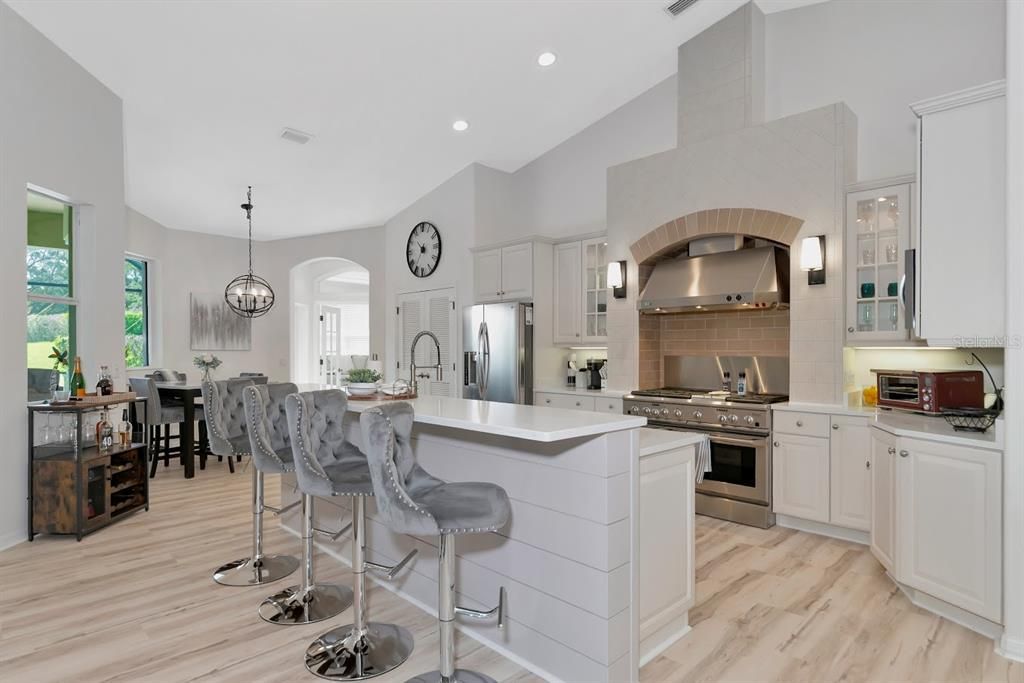 Gorgeous chef's kitchen with designer hood.