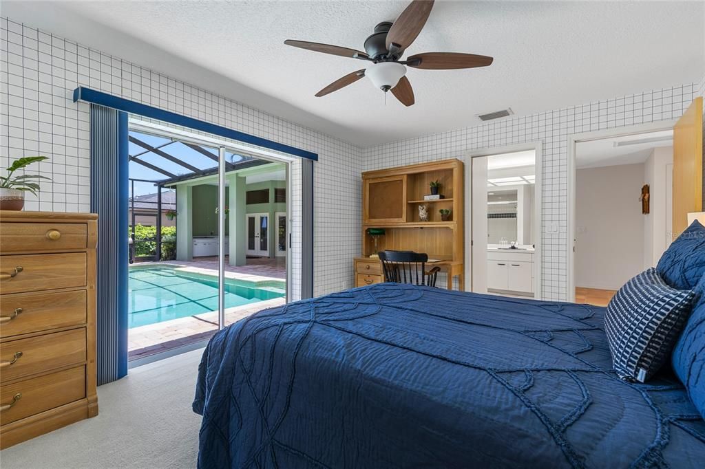 Bedroom 3 w/ En-Suite + Sliders Overlooking Pool