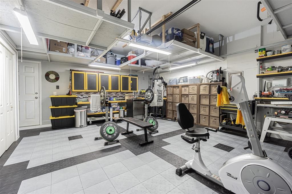 Garage with rubber flooring