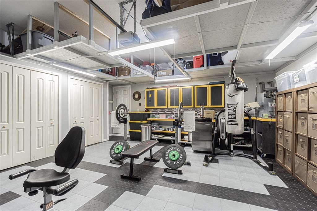 Garage with rubber flooring