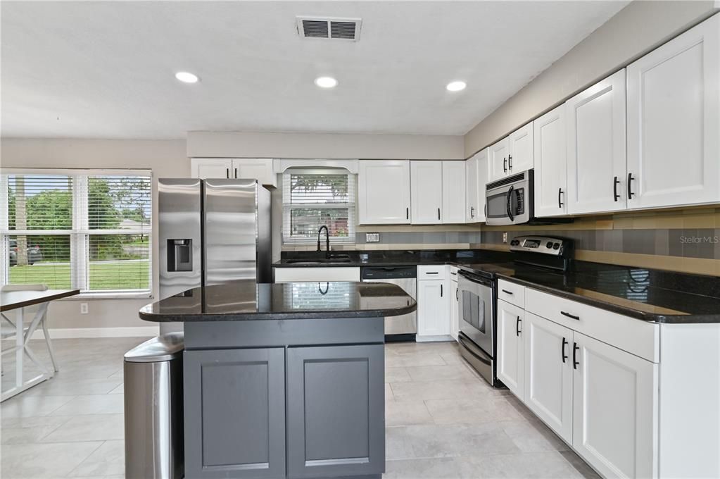 Stainless steel appliances in kitchen