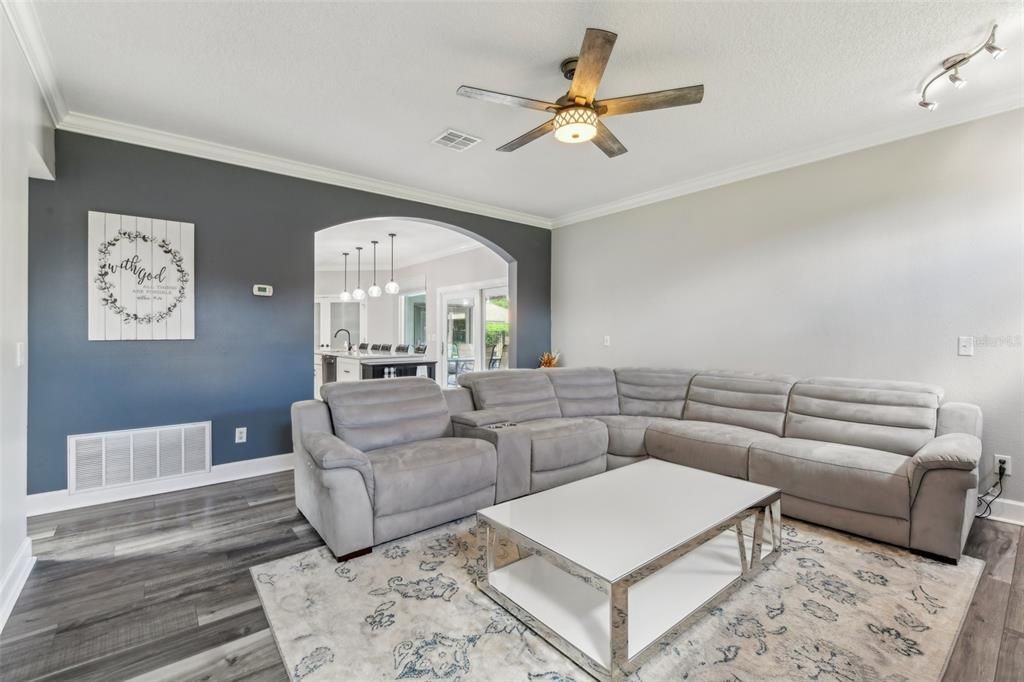 Family room with view into the kitchen