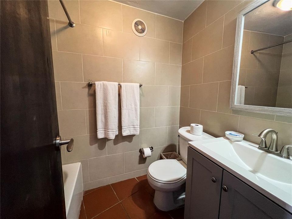 One of two full bathrooms