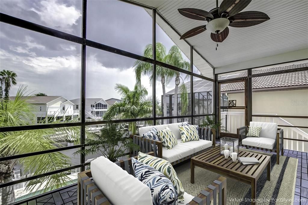 Upstairs porch. Virtually staged.