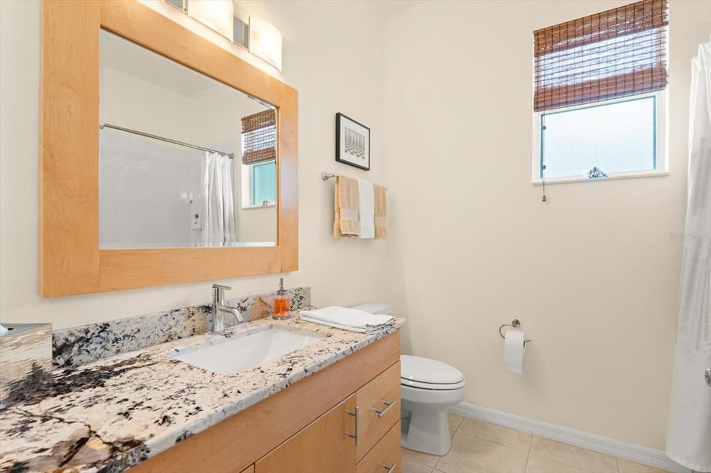 Main hall bath with tub and shower.