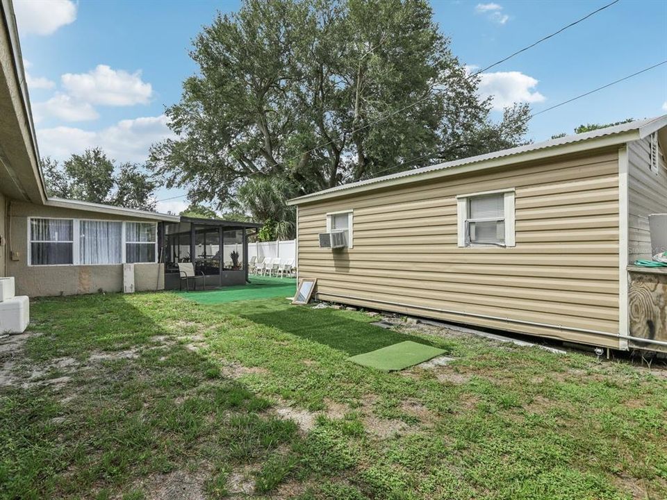 Side view of shed converted to living space.