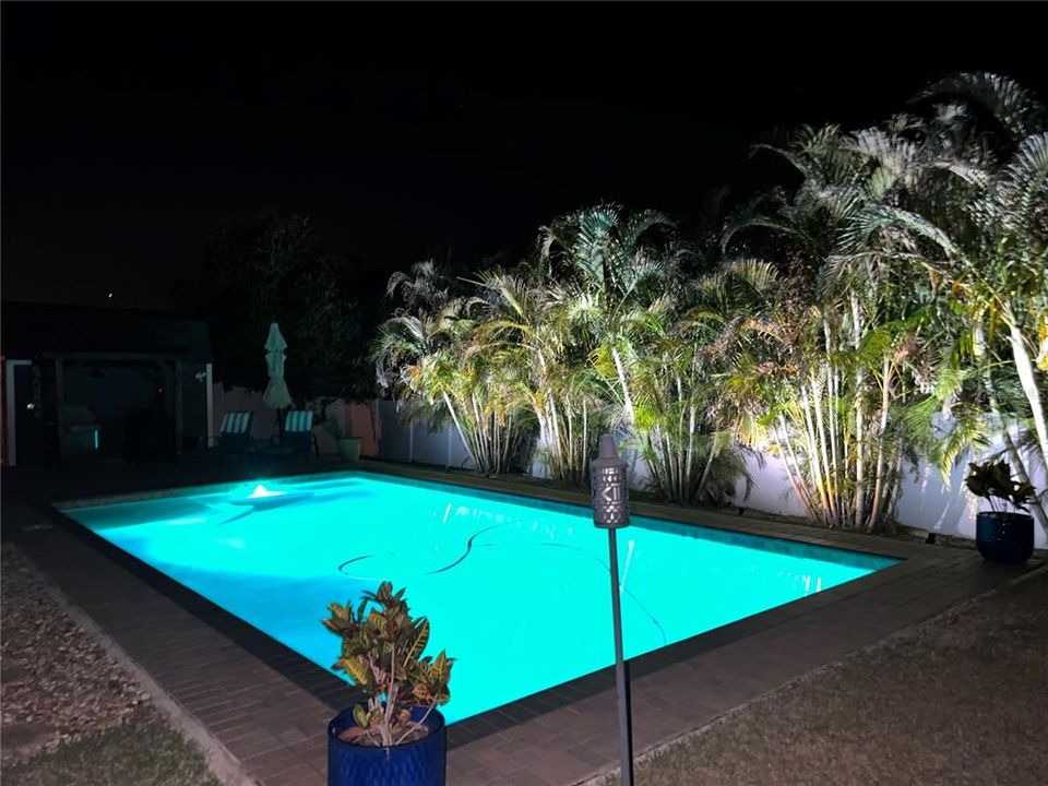 saltwater pool, featuring a pebble tech finish and LED lights