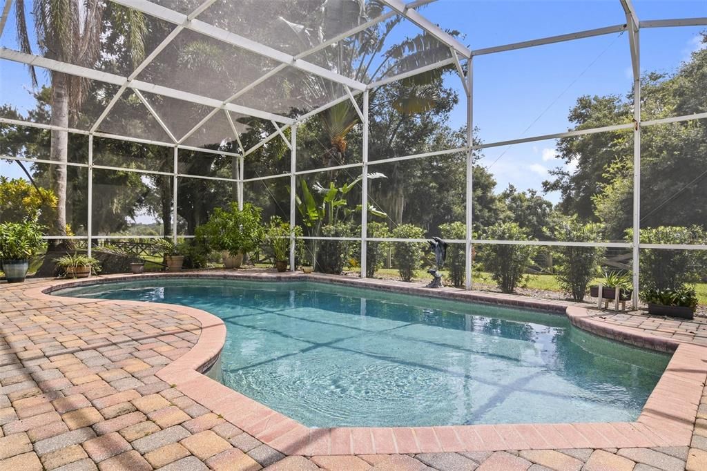 The sparkling pool and covered lanai are the perfect place to spend the weekend, the entire area is pavered and screened for maximum enjoyment.