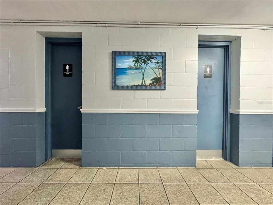 Restrooms near clubhouse and community laundry room.