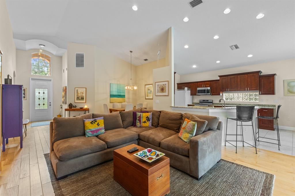 Open concept with high vaulted ceilings