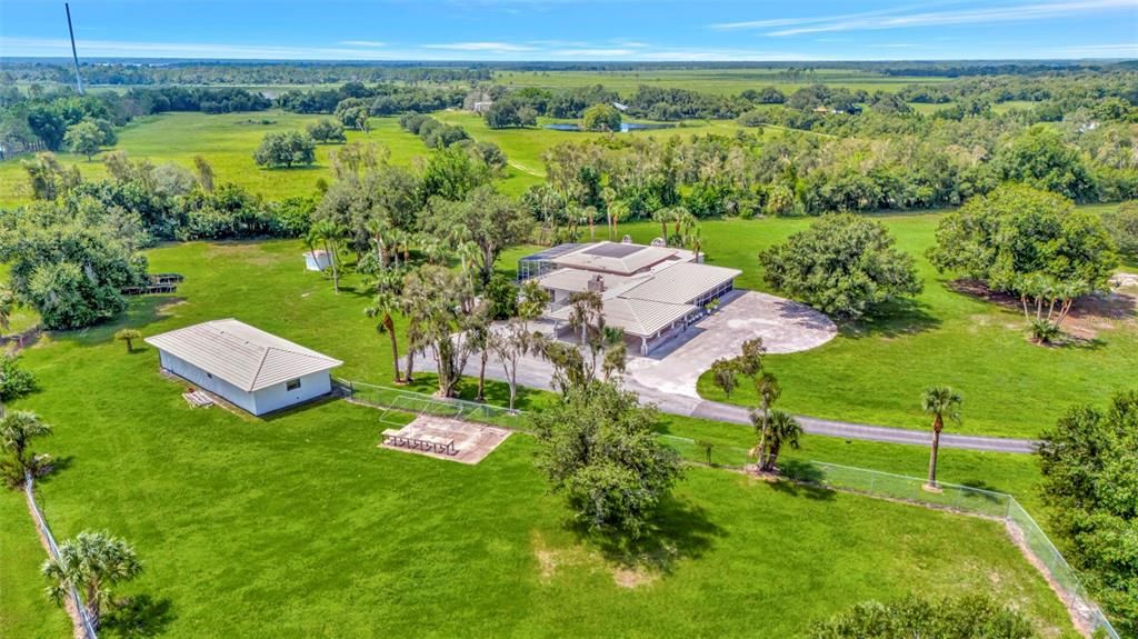 Aerial, showing fenced portion of the north side of the lot