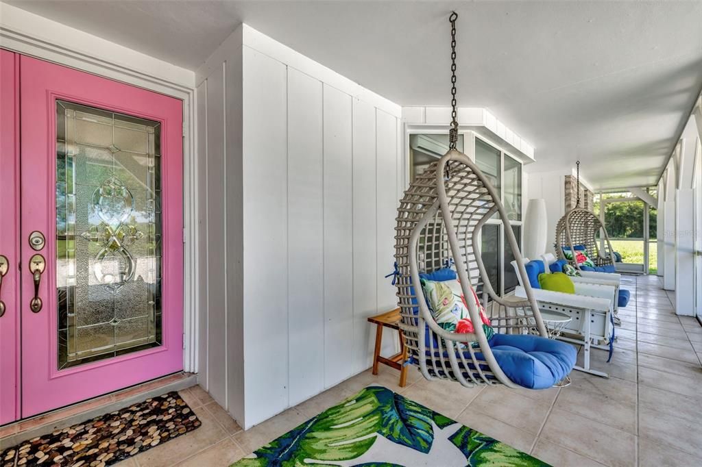 Front screened porch, and front door