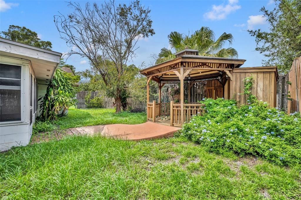 Spacious backyard with a gazebo