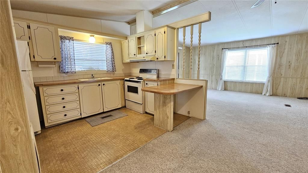 View of kitchen from dining room