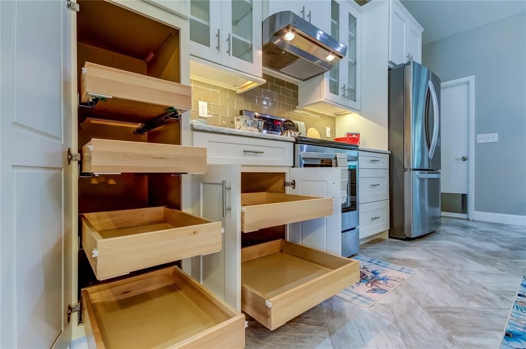 Look at this the High Quality SOLID WOOD Dovetail Connected Custom Fit Pull Out Drawers in the Pantry & ALL LOWERS!