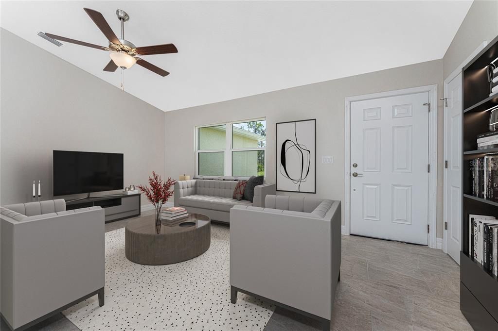 Virtually staged. The interior photos are of a home with the same floor plan and similar finishes.