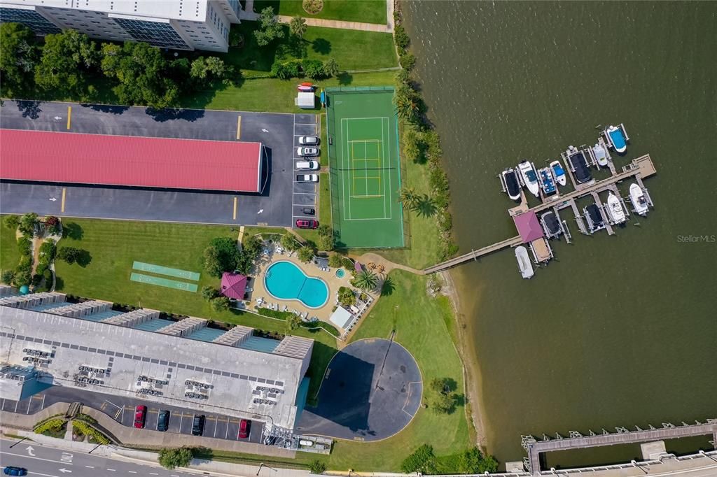 Boat slips, tennis, Pickleball, pool, spa, shuffleboard