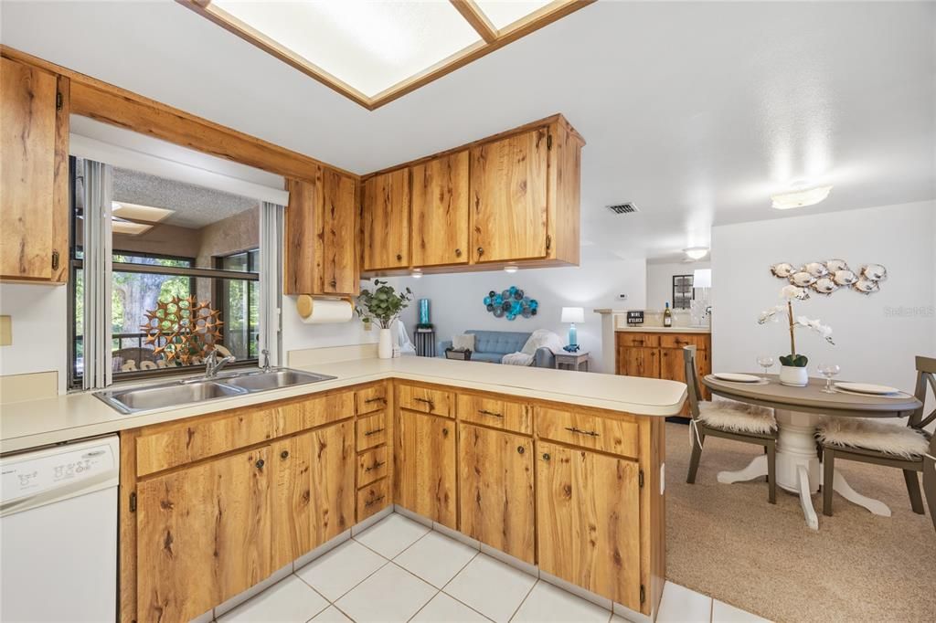 The Kitchen has lots of cabinet storage and counter space.