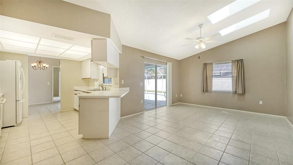 View of kitchen, family room, and breakfast bar