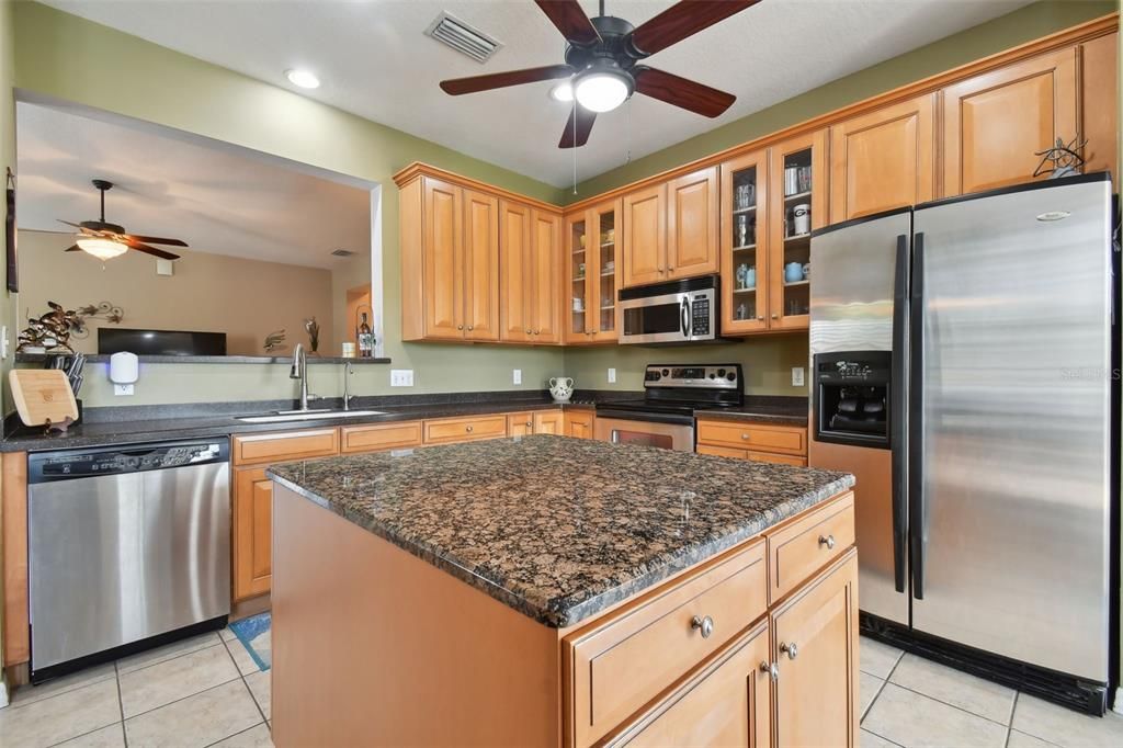 KITCHEN with Stainless Appliances and ISLAND GRANITE Countertop