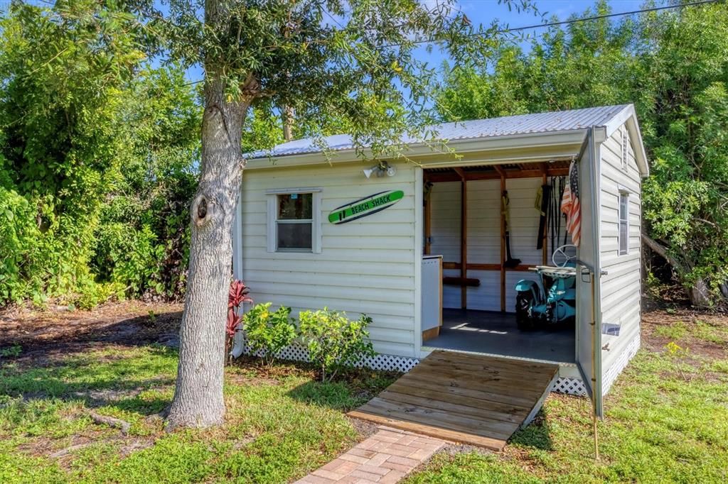 electricity available in shed and ramp for convenient storage of garden tools