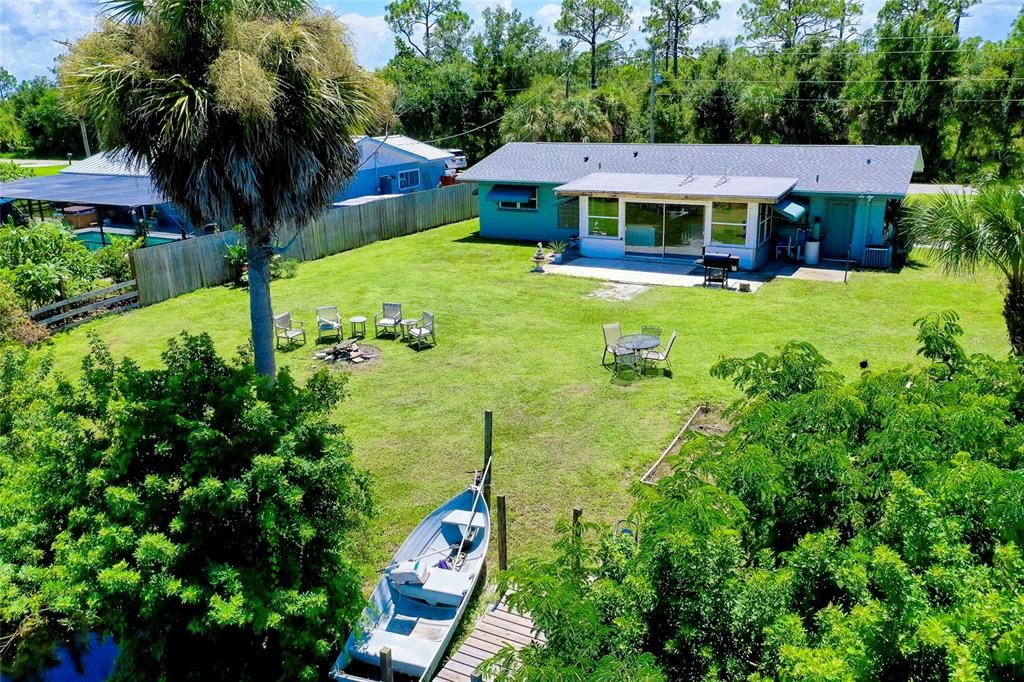 Large back yard on canal