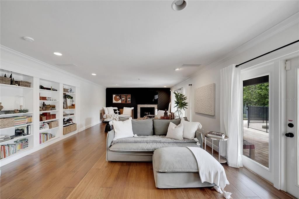 Family Room with wood burning fireplace