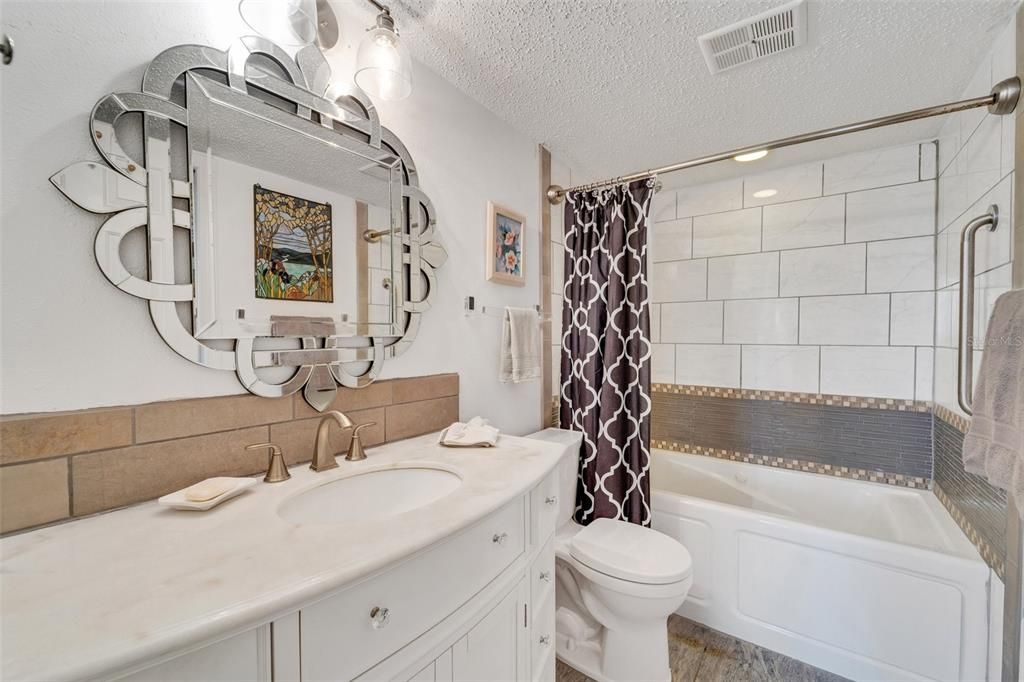 View from the bedroom of the bathroom with jetted whirlpool tub