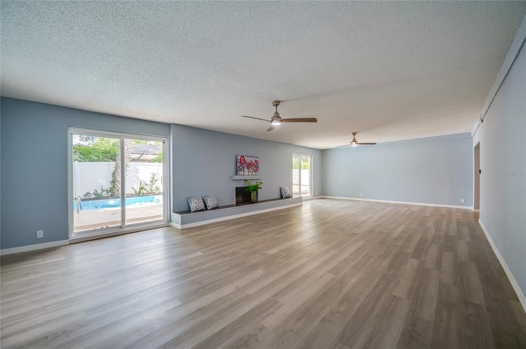 Family room, new sliding glass doors