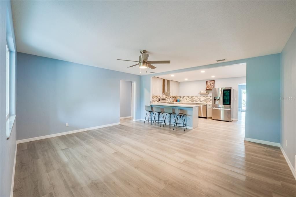 Living room open to new kitchen