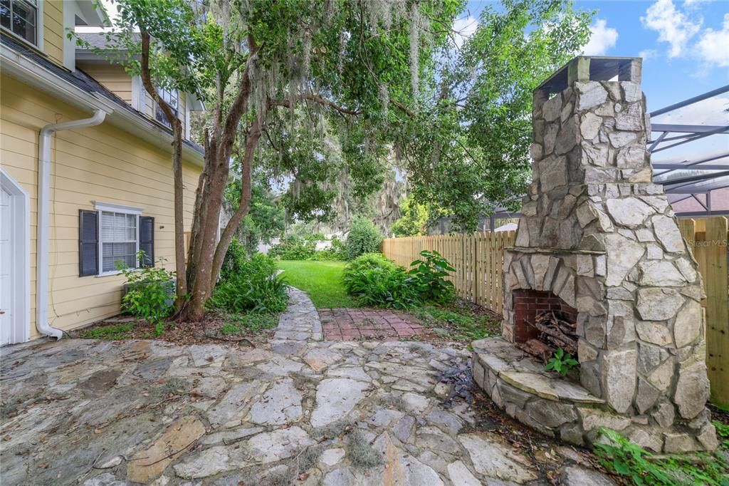 Back yard with fireplace